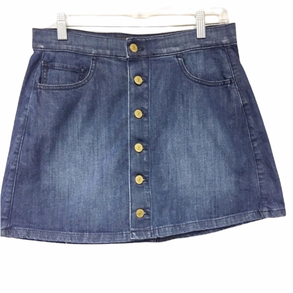 Blue Jean Skirt Express Womens Denim exposed Button Front Size 4 EUC